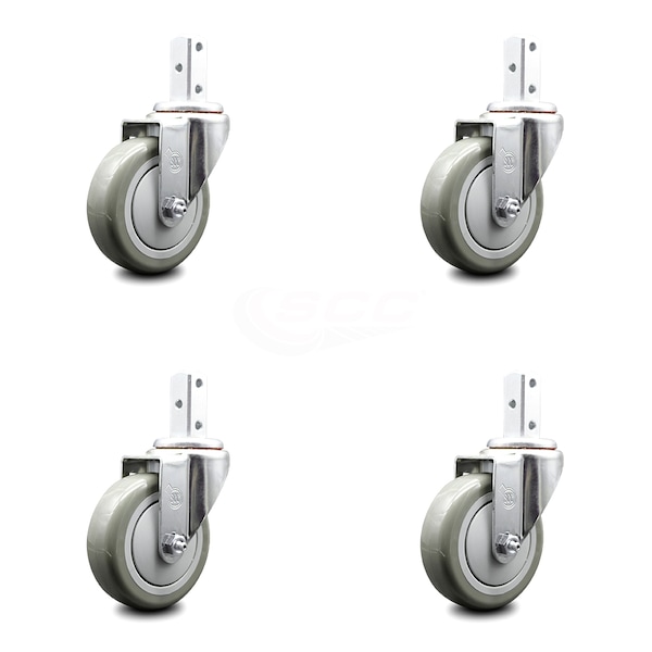 4 Inch Gray Polyurethane Wheel Swivel 3/4 Inch Square Stem Caster Set SCC